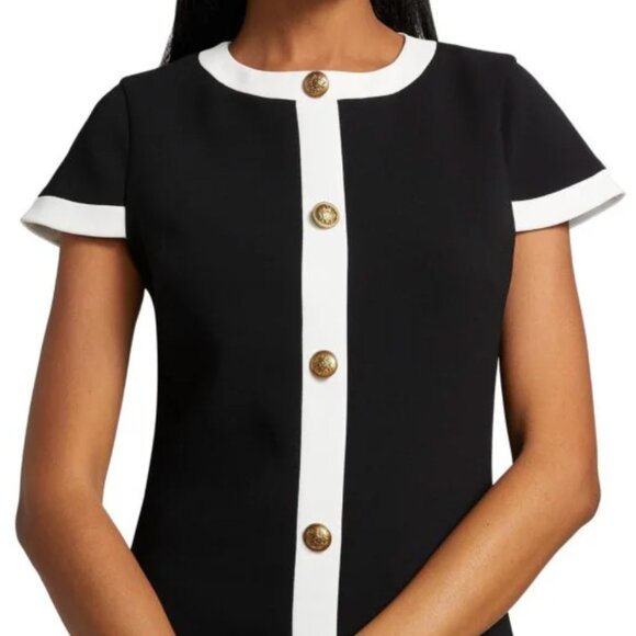 NWT Alice & Olivia Coley Button Mini Shift Dress Black/White Women Size 0 - Picture 5 of 15